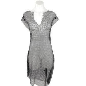 Princess Polly Black Mesh Crystal Rhinestone V-neck Sheer Cover-up Dress Size 12